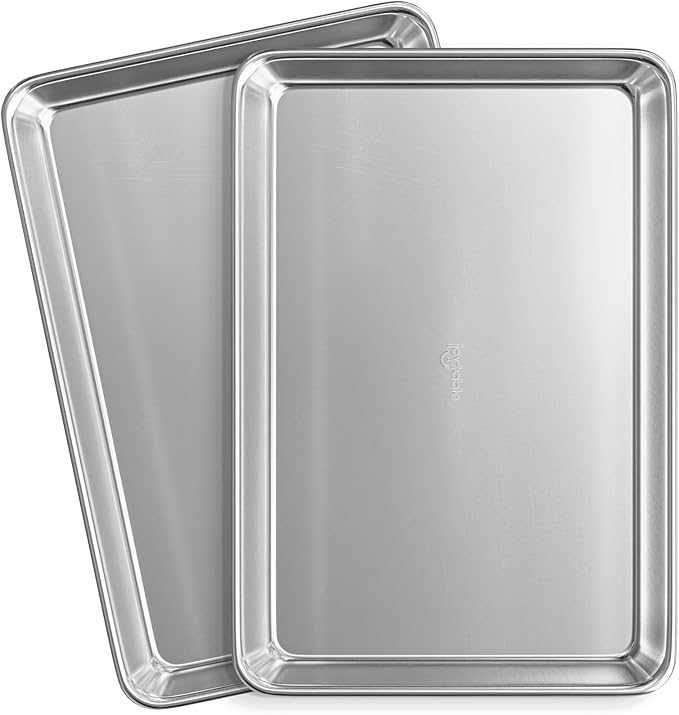 JoyTable Aluminum Baking Sheet Set, Quarter Sheet Pan, Commercial Quality Cookie Sheets for Baking or Roasting Non-Stick, Warp Resistant Aluminum 9 x 13 Baking Pan
