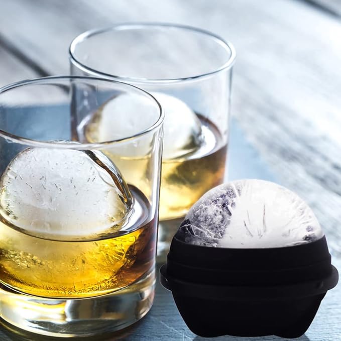 Sphere Ice Molds - 6 Pack - Silicone Ice Ball Molds with Built-in Funnel - Round Ice Cube Molds - Make 2.5 Inch Big Ice Sphere for Whiskey & Cocktails,Food Grade and BPA Free, Black