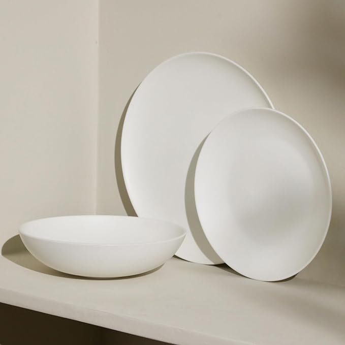 Stone Lain Taglio 12-Piece Dinnerware Set Bone China, Matte White