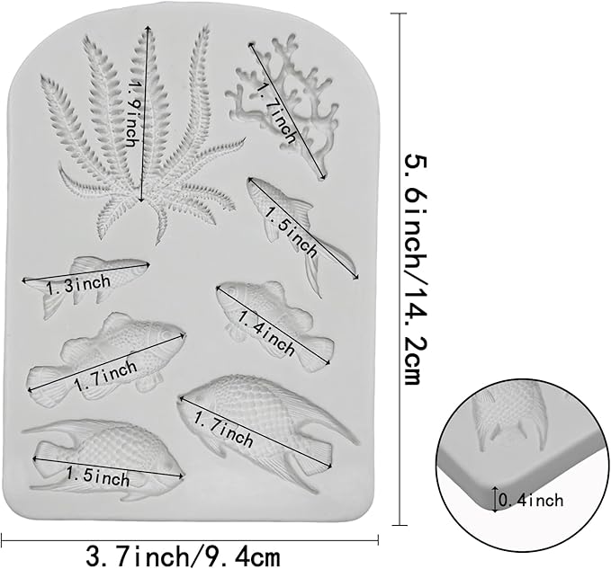 5 PCS Marine Theme Fondant Silicone Mold Seaweed Sea Fish Coral Sea Turtle Shape DIY Handmade Baking Tools, For Theme Cake Cookie Chocolate Candy Decoration Fondant Polymer Clay