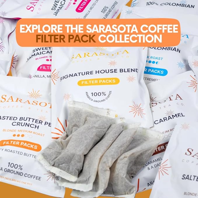 Ground Flavored Coffee In Filter Packs | Medium Roast Low Acid Mold Free Pouches | Bulk Packets | Roasted Butter Pecan Crunch | Gourmet Individual Premeasured Coffee Bags for 10-12 Cup Drip Maker