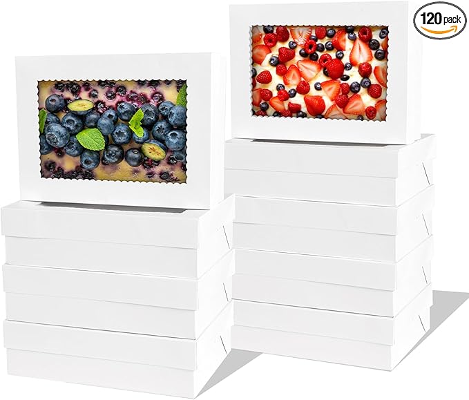 16pcs 14x10x4 inch Cake Boxes with Window，White Rectangle Sheet Large Bakery Boxes for Pastry Dessert Cake, Cupcakes Donuts Cookies Pie Treat Packaging