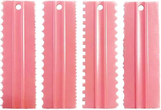 Cake Scrapers Set Pink Decorating Comb and Icing Smoother, Plastic Sawtooth Scraper Polisher Butter Mousse Cream Cake Edge DIY Tool -8 Design Textures (Pink)