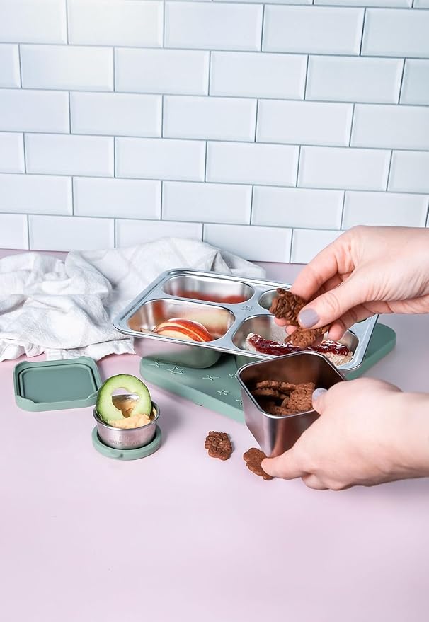 Stainless Steel Lunch Box for Kids 3 and older - 3 Pieces: Stainless Steel Bento Box & 2 Snack Containers for Kids - Dishwasher Safe, Eco-Friendly, BPA Free, Leak Proof