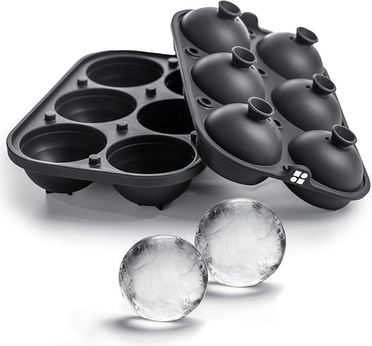 Glacio Ice Cube Molds – Large Silicone Ice & Sphere Mold Combo with Built-In Easy-Fill Funnel 2-Inch Round & Square Whiskey Ice Molds for Cocktails & Bourbon