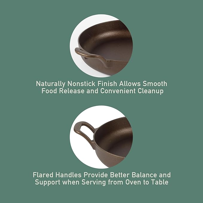 Bloomhouse Natural Bronze Finish 10-Inch Cast Iron Skillet with Long Handle, Helper Handle & Olive Wood Trivet – Olive Oil Treated Fry Pan, Oven & Stovetop Safe