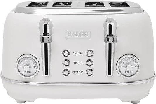 Haden Chelsea 4 Slice Wide Slot Toaster with Adjustable Browning Control, Ivory & Chrome