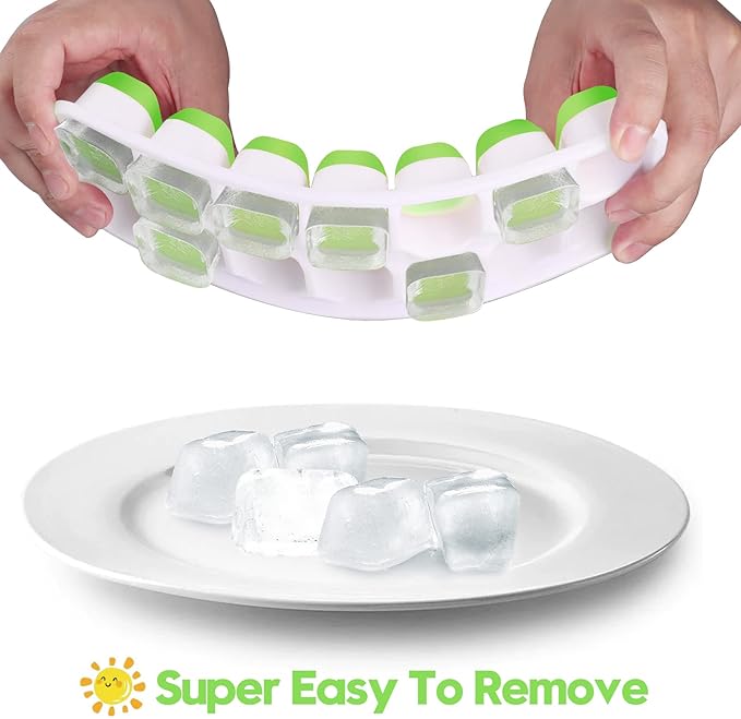 Silicone Ice Cube Tray, 8 Pack Easy-Release & Flexible 14-Ice Cube Trays with Spill-Resistant Removable Lid, Stackable Ice Trays with Covers for Freezer, Cocktail (4 Blue + 4 Green)