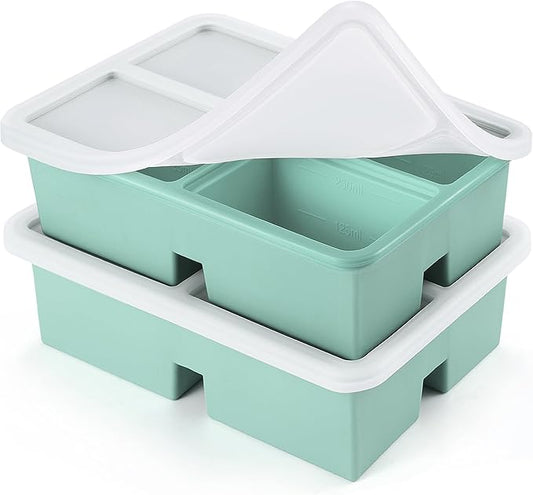 2 PACK 1 Cup Silicone Freezer Trays With Lid For Freeze & Store Soup, Broth, Leftovers, Microwave-safe Soup Freezer Container - Green