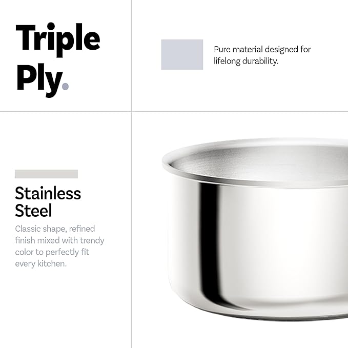 CAROTE 4QT Stainless Steel Sauce Pan with Stand-Up Lid, Nonstick Stainless Steel Pot with Detachable Handle, Non Toxic Kitchen Saucepan, Induction Kitchen Cookware, Oven Safe to 600°F