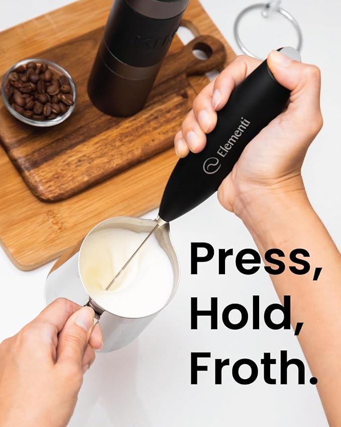 Elementi Electric Milk Frother Handheld, Matcha Whisk, Milk Foamer for Coffee Foamer Electric Handheld Drink Mixer, Electric Mini Whisk Small Hand Mixer, Frappe Maker (Red)