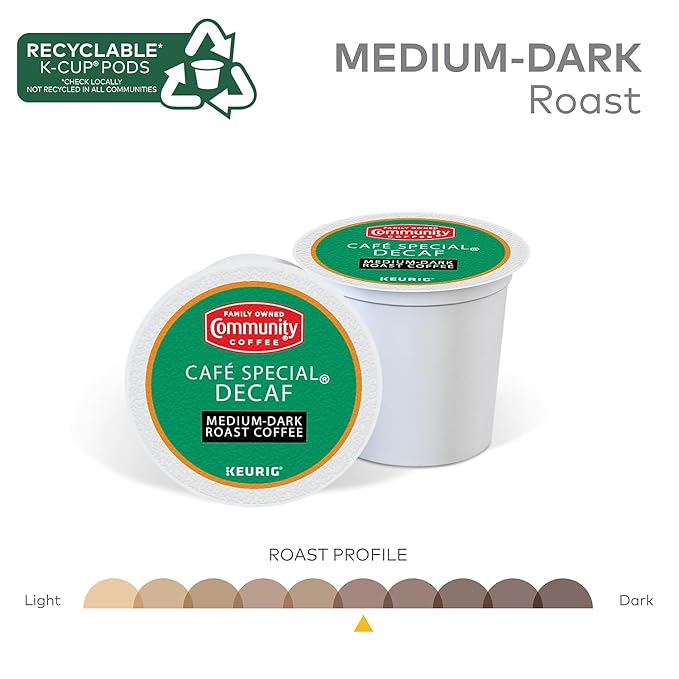 Community Coffee Cafe Special Decaf 24 Count Coffee Pods, Medium Dark Roast, Compatible with Keurig 2.0 K-Cup Brewers, 24 Count (Pack of 1)