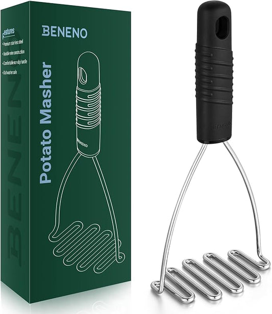 Beneno Stainless Steel Wire Potato Masher, Heavy Duty Sturdy Easy Grip Masher Kitchen Tools with Non-Slip Soft Rubber Handle, Effortless Mashing Tool for Potatoes, Avocados, Dishwasher Safe, Rustproof
