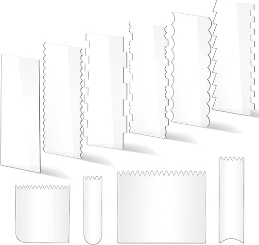 10 PCS Cake Scraper Smoother Set, Acrylic Cake Smoother For Icing 6PCS with 11 Patterns Edge and 4 Soft Plastic Cake Frosting Smoother Scraper, Icing Smoother For Cream Cake Decorating