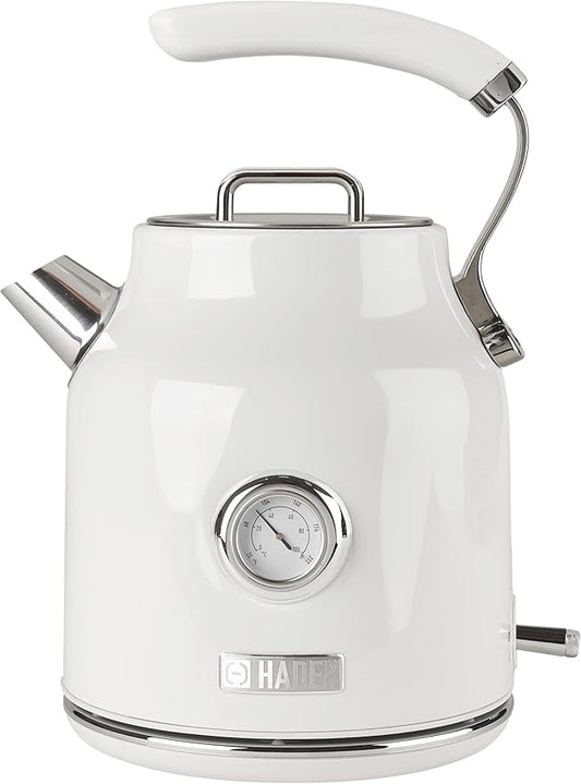Haden Dorset 1.7 Liter Stainless Steel Electric Kettle, Hot Water Kettle with 360-Degree Base and Auto Shutoff, Ivory & Chrome