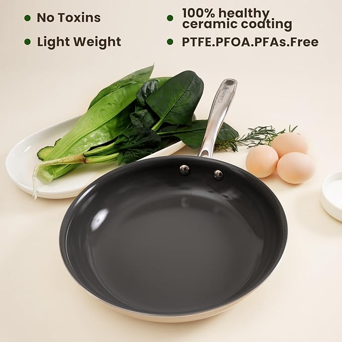Skillet Ceramic Non Stick Frying Pan,8Inches Nonstick Small Egg Fry Pan - PFOA PTFE PFAS Free - Induction,Gas,Electric Compatible