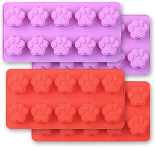 Dog Paw Shaped Silicone Molds, 10 Cavity, Food Grade, for Chocolate, Candy, Cake, Pudding, Jelly. 4 Pcs