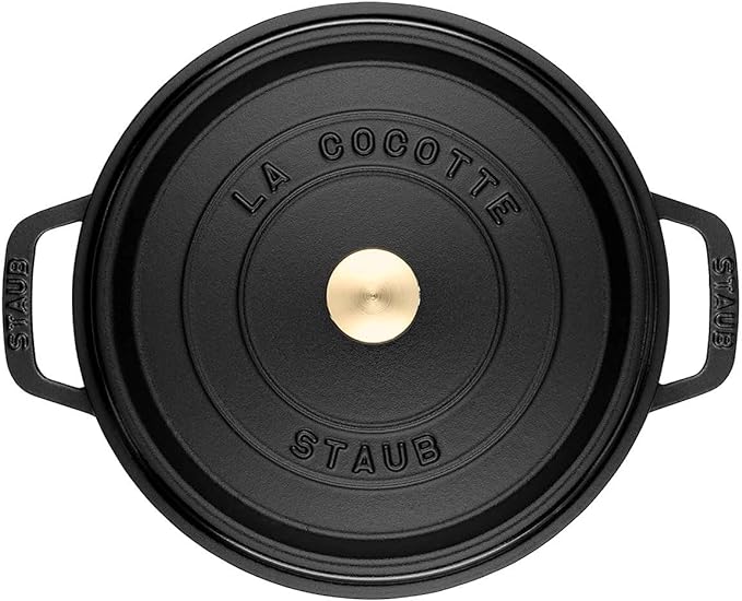 STAUB Cast Iron Dutch Oven 9-qt Round Cocotte, Made in France, Serves 9-10, Black Matte
