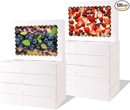 24pcs Cookie Boxes,14x10x2.5 Inch Large Bakery Boxes with Window for Pies Chocolate Strawberries Muffins Donuts Pastry Dessert Christmas(White) (White, 14 * 10 * 2.5inch/24pcs)