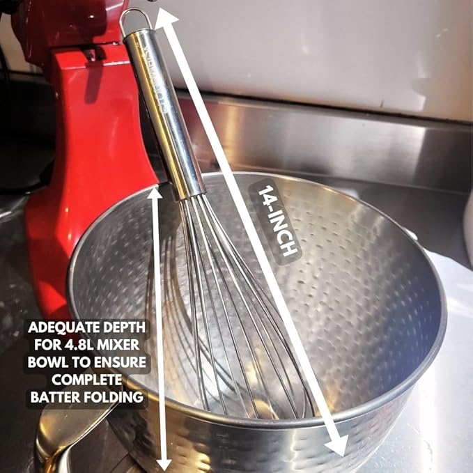 CLOUDWHISK™ 14-Inch Professional Balloon Large Stainless Steel Metal Cake Whisk. Specially designed for Folding and Blending Cake Batters to Achieve Fluffier Cakes