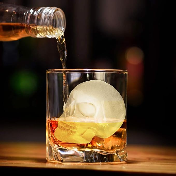Extra Large 3D Skull Ice Cube Mold Silicone Ice Molds for Whiskey Ice Cube Trays with Funnel for Big Mouth Cup Skull Ice Maker with Resin Chocolate sugar Whiskey Ice Mold for Parties (1 PCS)