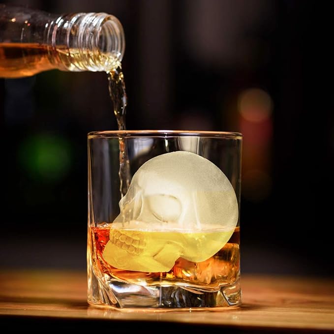 Extra Large 3D Skull Ice Cube Mold Silicone Ice Molds for Whiskey Ice Cube Trays with Funnel for Big Mouth Cup Skull Ice Maker with Resin Chocolate sugar Whiskey Ice Mold for Parties (4 PCS)