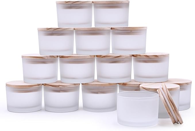 Thick Candle Jars for Making Candles 16 Pcs, 4 OZ Empty Jars with Wood Lids for Candle Making, Sample Container - Dishwasher Safe,Frosted White
