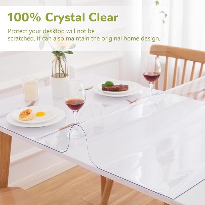 24 x 48 Inch Clear Table Cover Protector, Clear Table Protector for Dining Room, 1.5mm Plastic Table Cover, Waterproof Table Pad for Kitchen, Office
