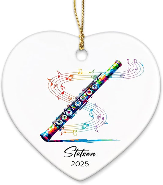 Customized Name & Year Flute Christmas Ceramic Ornament Gifts for Flutist, Flute Musician Christmas Ornaments Tree, Personalized Musical Instrument Lover Ceramic Keepsake 2025, Flutist Ornament Xmas