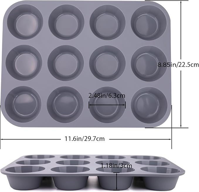 3 Pack 12 Cups Silicone Muffin Pan,Nonstick Regular Silicone Cupcake Pan, For Making Muffin Cakes, Tart and Bread