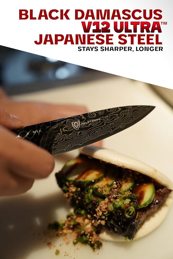 Dalstrong Paring Knife - 4”- Scorpion Series - Exclusive Japanese V12 Ultra™ Steel - Black Damascus - Black & Red Honeycomb Resin Handle -Paring Knife with Cover