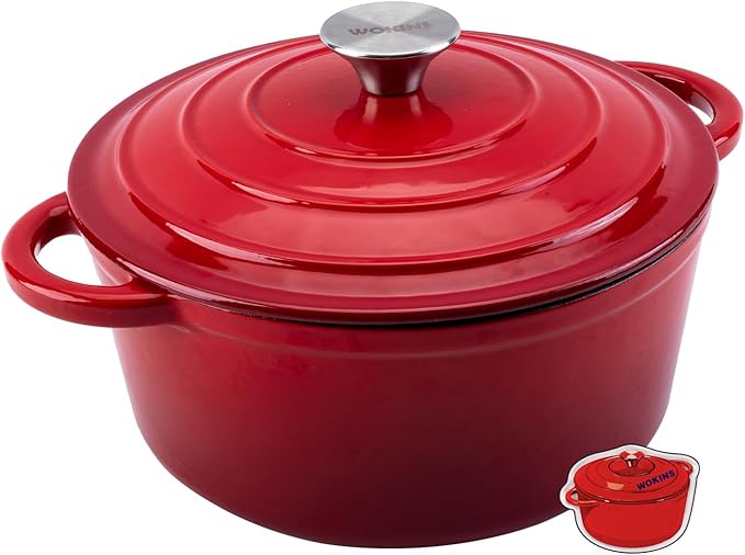 Enameled Cast Iron Dutch Oven Pot with Lid Heavy-Duty Cookware for Bread Baking, Braising, Stews, Roasting,7QT，red
