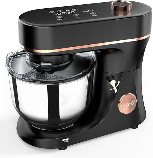 Stand Mixer 6QT Kitchen Mixer with LED Smart Touchscreen, 11-Speed Tilt-Head Mixer with Timer, 4 Preset Menus, Stainless Steel Bowl, Dough Hook, Whisk, Beater,Black