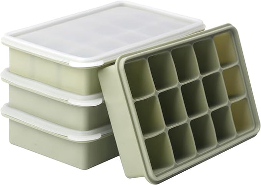 2 Tbsp Silicone Freezer Molds - Perfect for Storing Garlic, Herbs, Ginger, Pesto, Tomato Paste, Lemon Juice, Purees and More - Silicone Food Freezer Tray (Green 4 Pack)