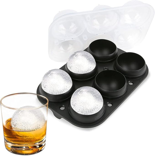 Samuelworld Large Ice Ball Maker with Lid, 6 x 2.5 Inch Ice Balls - BPA Free, Easy To Fill Round Silicone Ice Tray, Perfect Spheres Craft Ice Maker for Whiskey, Cocktails, Gifting - Black