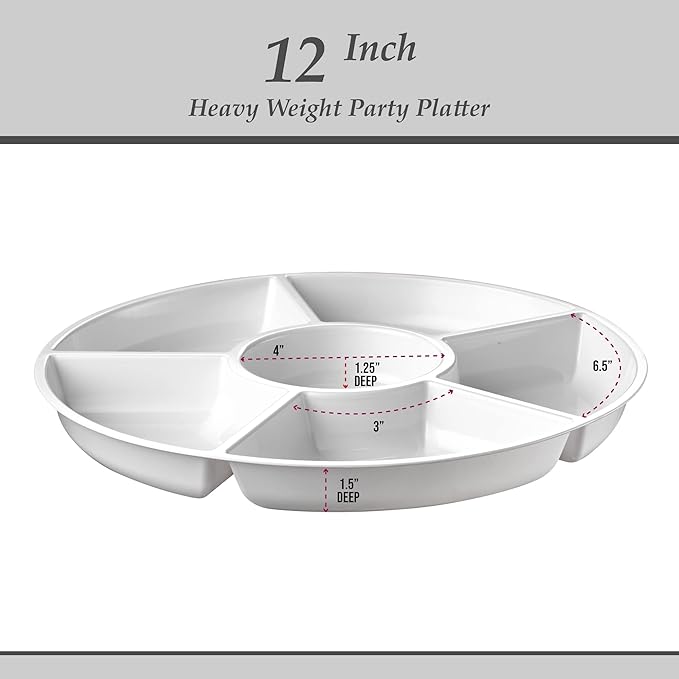 Plasticpro 6 Sectional Round Plastic Serving Tray/Platter (2, White)