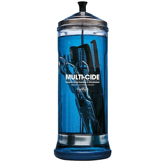 ForPro Multi-Cide Tall Glass Jar, for All Hairstyling Tools Including Brushes, Combs & Shears, 37 oz (Pack of 12)