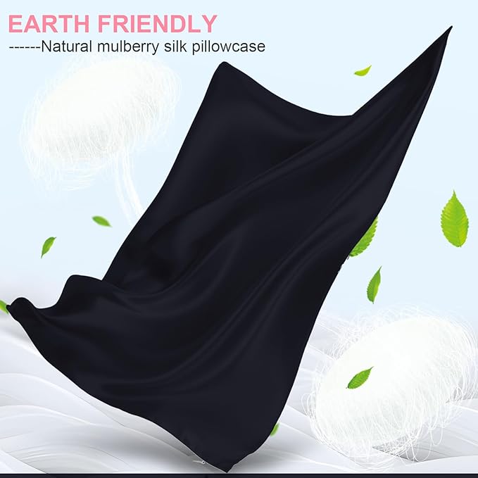 Mulberry Silk Pillow Cases 2 Pack Standard Size 20x26 Inches with Hidden Zipper, Ultra Smooth and Soft Breathable Cooling Silk Satin Pillowcase Set of 2, Better for Hair and Skin, Gifts for Women Men