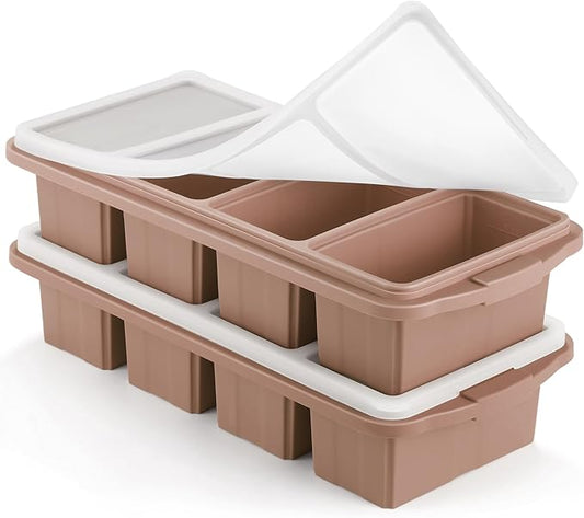 Silicone Freezer Tray With Lid - Silicone Freezer Food Molds- Large Ice Cube Tray,Silicone Freezer Container,Freeze & Store Soup, Sauce, Broth,Leftovers - Makes 4 Perfect 1 Cup