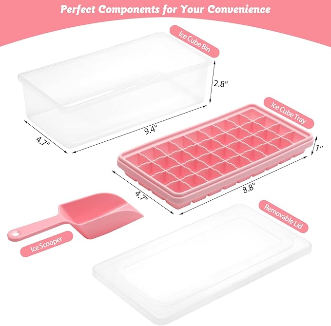 Silicone Ice Cube Tray with Leak-Proof Lid & Storage Bin for Freezer – BPA-Free 36-Piece Nugget Ice Molds, Spill-Resistant Cover & Ice Scoop Container Cover