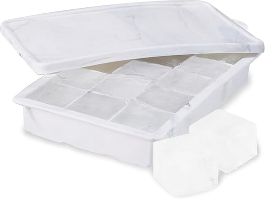Host Ice Cube Tray with Lid, Makes 15 1.25" Cubes, Durable Silicone Trays, Perfect for Cocktails, Beverages, Mocktails, Iced Coffee, Tea, Infused Water, Kitchen Essentials, Set of 1, Marble