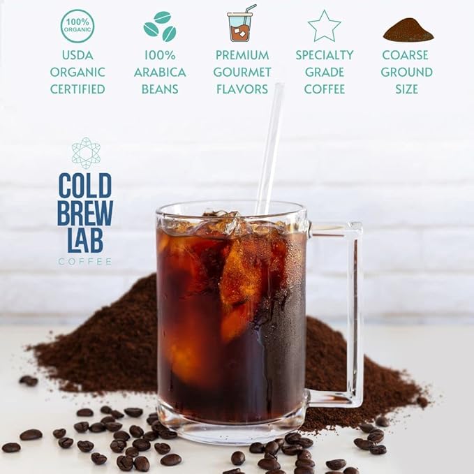 Cold Brew Organic Coarse Ground Flavored Coffee, Pumpkin Spice Flavor, Dark Roast, Colombian Supremo, Coarse Grind for Cold Brew Coffee & French Press,1 LB (Pack of 2)