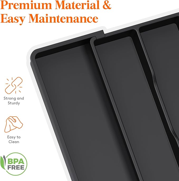 Lifewit Cooking Utensil Drawer Organizer, Expandable from 11 to 18 inches, Adjustable Cutlery Silverware Tray, Plastic Flatware Spatula Holder, Kitchen Tools Gadgets Storage Divider, Black
