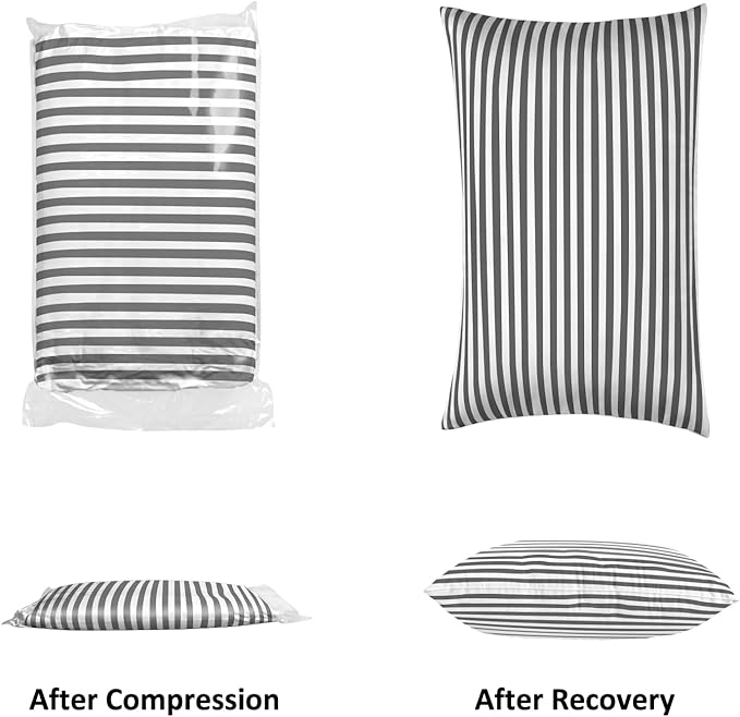 EIUE Bed Pillows for Sleeping 2 Pack Queen Size，Super Soft Down Alternative Microfiber Filled Pillows,Pillows for Side and Back Sleepers,20 x 30 Inches,Striped White Grey