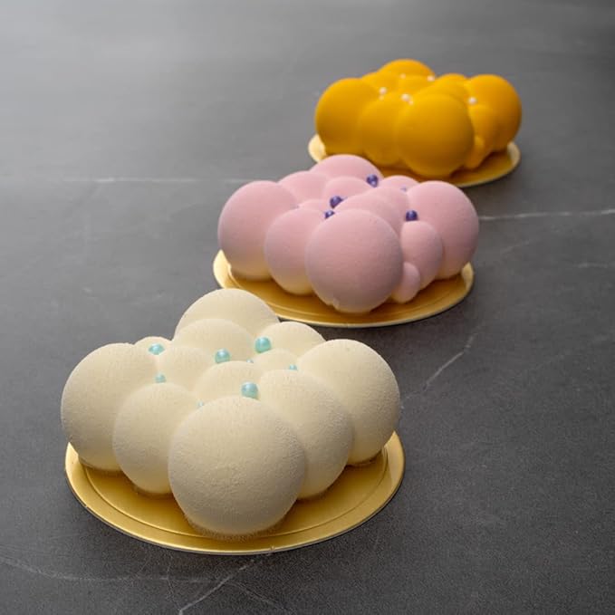 Restaurantware Pastry Tek 6 Cavity Cloud Molds, 10 Oven-Ready Bubble Cake Molds - Flexible, Freezable, White Silicone, Easy Release, For Baking