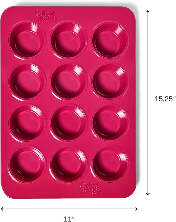 Great Jones Stud Muffin (Raspberry) | Nonstick 12-Cup Muffin Pan | Dual-Layer Nonstick Coating | Chemical-Free & Nontoxic | Oven-Safe to 450°F | Warp-Resistant & Easy Cleanup