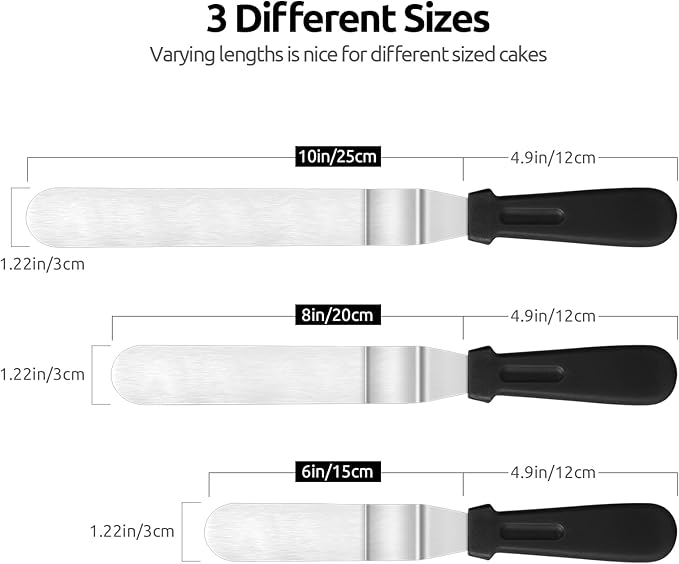 Icing Spatula, U-Taste Offset Spatula Set with 6", 8", 10" Blade,Stainless Steel Angled Cake Decorating Frosting Spatula Set of 3 (Black)