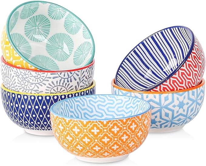 Selamica Ceramic 4 OZ Dipping Bowls Set, 3.5 Inch Mini Bowl for Dipping, Side Dishes, Microwave Dishwasher Safe, Set of 6, Assorted Colors