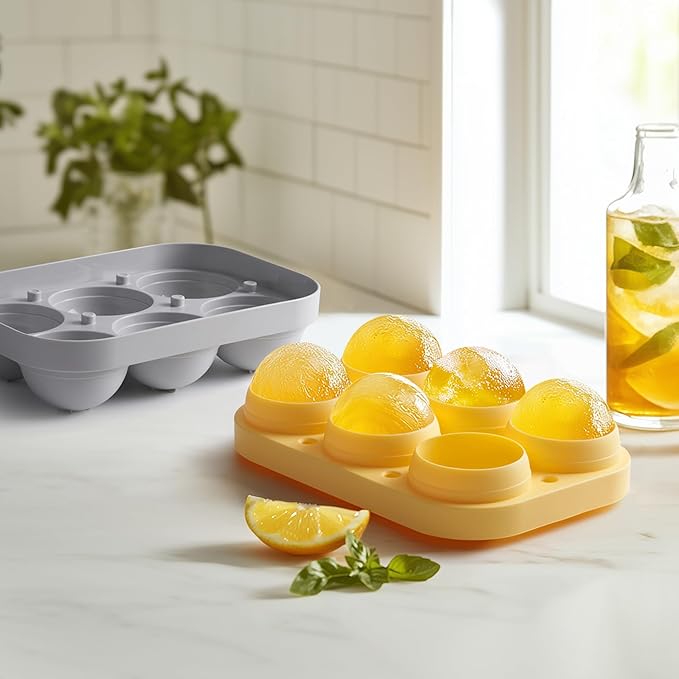 2.5inch Spherical Ice Ball Tray For Whiskey, Big Ice Freezer Mold for Cocktails，Easy Fill In & Release Ice Cube Mold, Durable &Reusable Spherical Ice Maker (Sunshine)