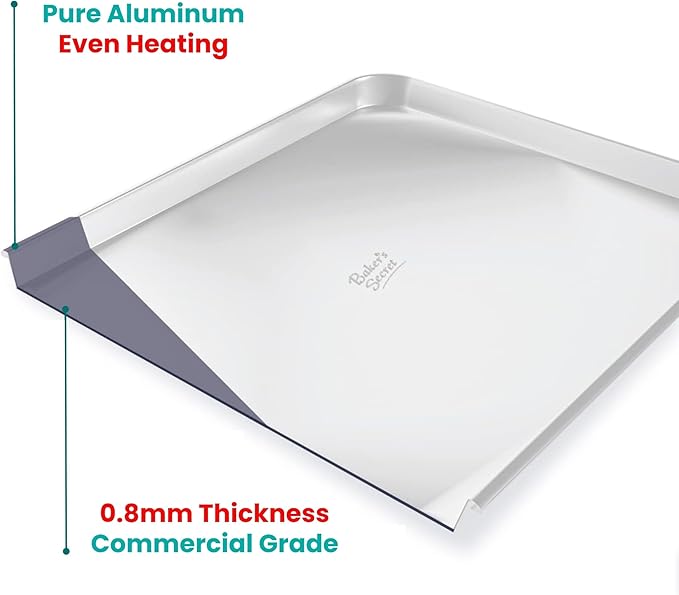 Baker's Secret 17" Pure Aluminum Cookie Sheet, 100% Recycled, Baking Sheet Cookie Sheets for Baking, 0.8mm Extra Thick Baking Pan, Commercial Grade, The Natural Aluminum Collection